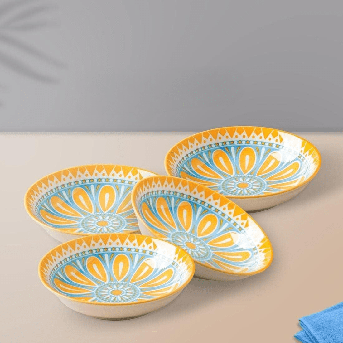 Vibrant Sunshine Bloom Ceramic Bowls – Set of 4 (220ml each) - Memories InsiteSUNSHINE BLOOM CERAMIC BOWLS SET OF 4